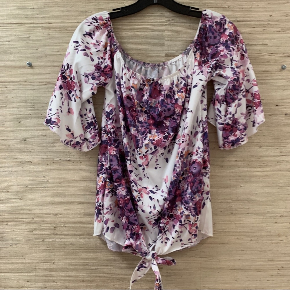 New,Floral Top that ties at the bottom Purple Flowers